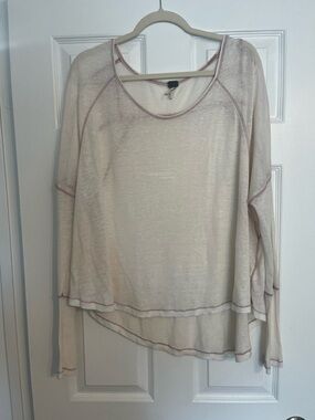 We The Free Cream Long-Sleeve Top with Brown Contrast Stitching